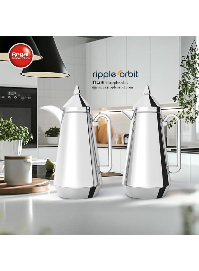 Regal by Ripple Vacuum Flask Set (2 x 1L), Double Wall Stainless Steel Body with Glass Liner, Hot & Cold Insulated Vacuum Jugs, Leak-Resistant, for Arabic Coffee & Tea - Image 2